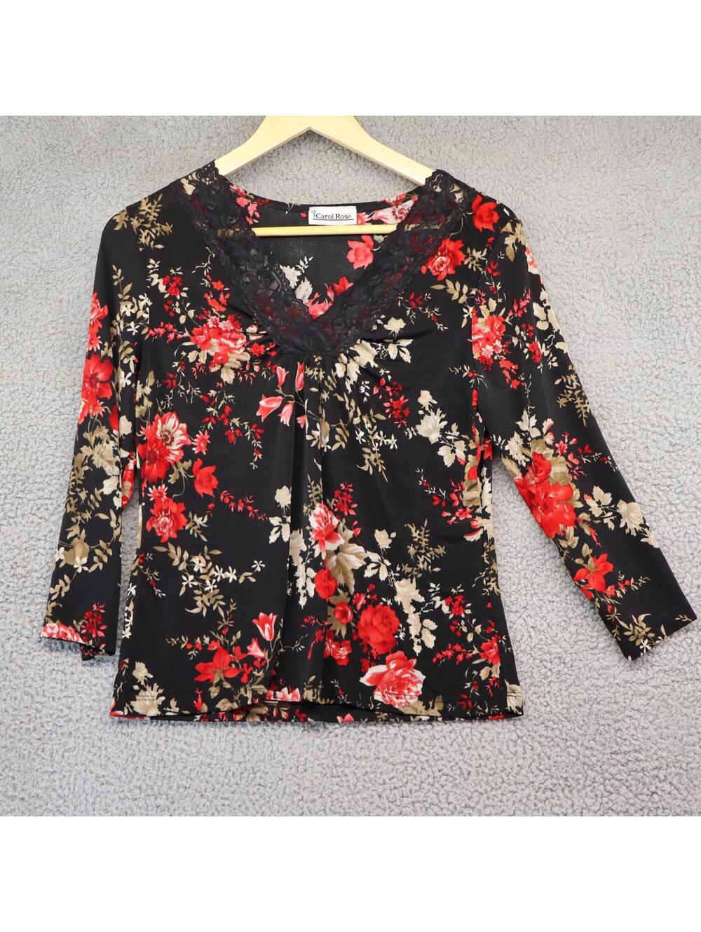 Carol Rose 90s Blouse Large Made USA Floral Romantic Goth